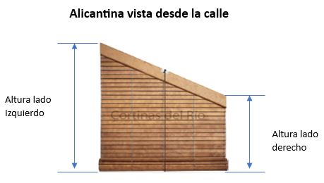 Esquema de medidas para persianas alicantinas inclinadas: altura lado izquierdo y altura lado derecho